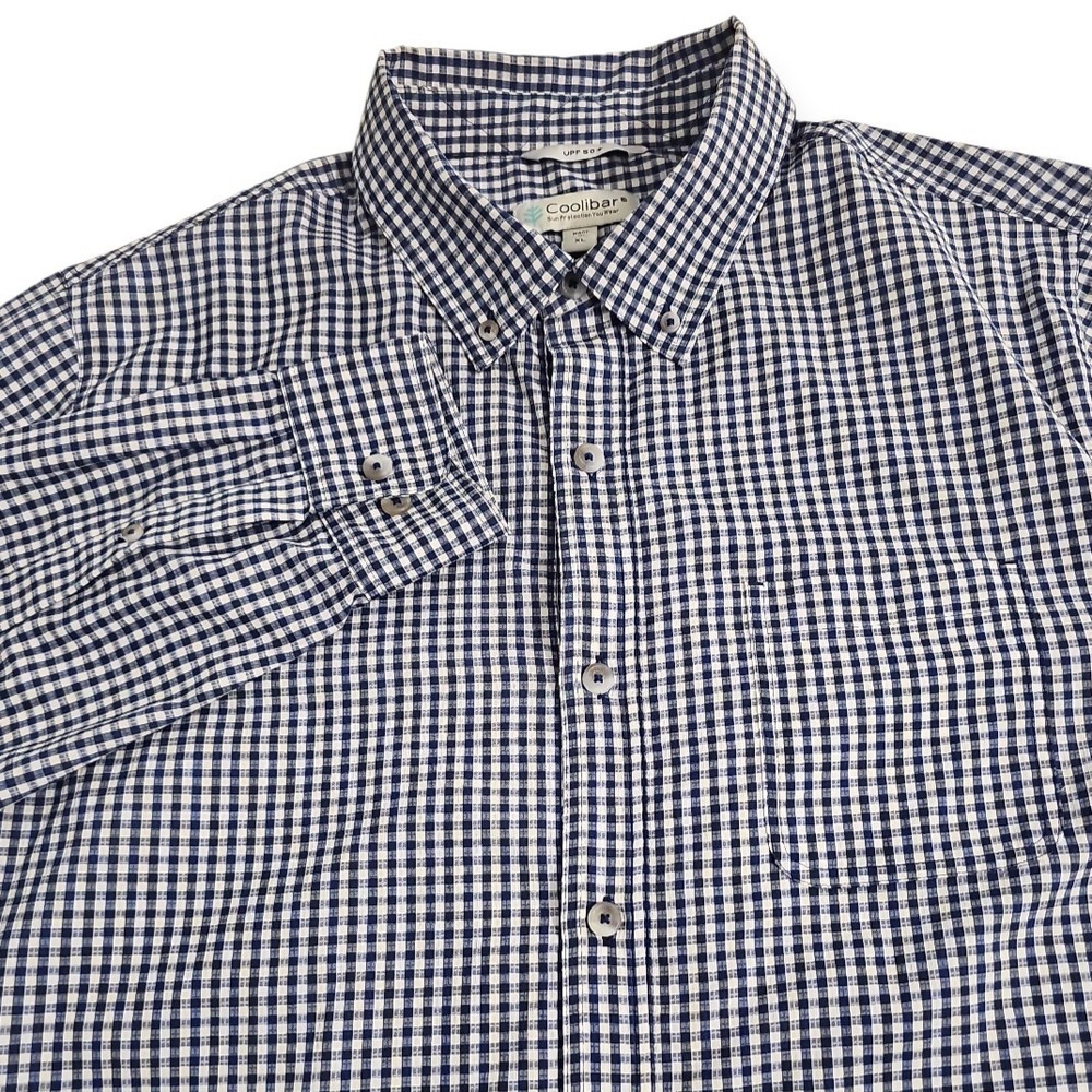 Coolibar UPF 50+ Long Sleeve Gingham‎ Check Seer Sucker Shirt X-Large